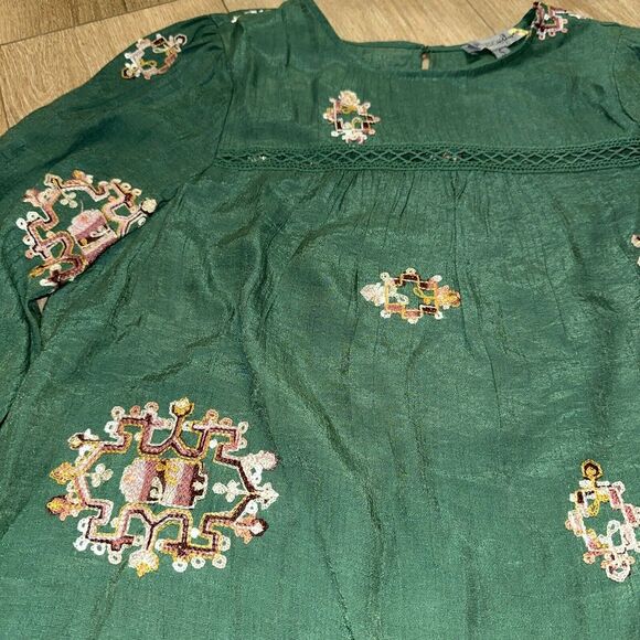 Figueroa‎ & Flowers Women's Rayon Blend Green Embroidered Blouse Small - Picture 2 of 8